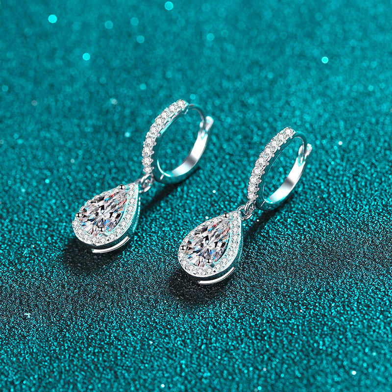 Raindrop Grace Earrings – White Gold Plated with Moissanite