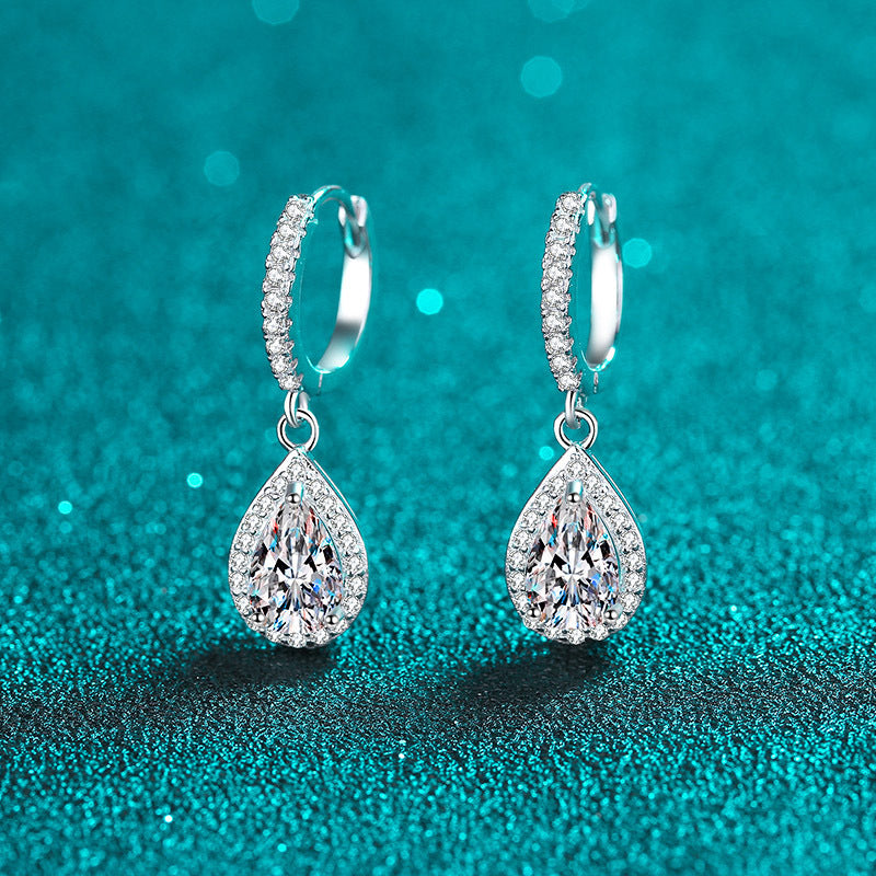 Raindrop Grace Earrings – White Gold Plated with Moissanite