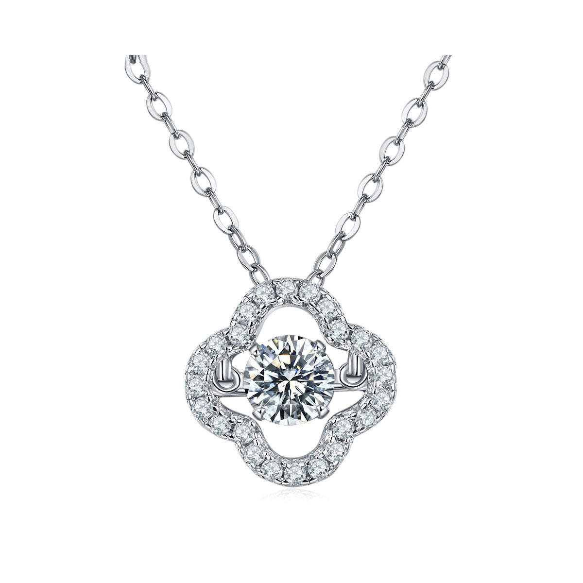 Olivia Clover Silver Gold Plated Moissanite Diamond Necklace