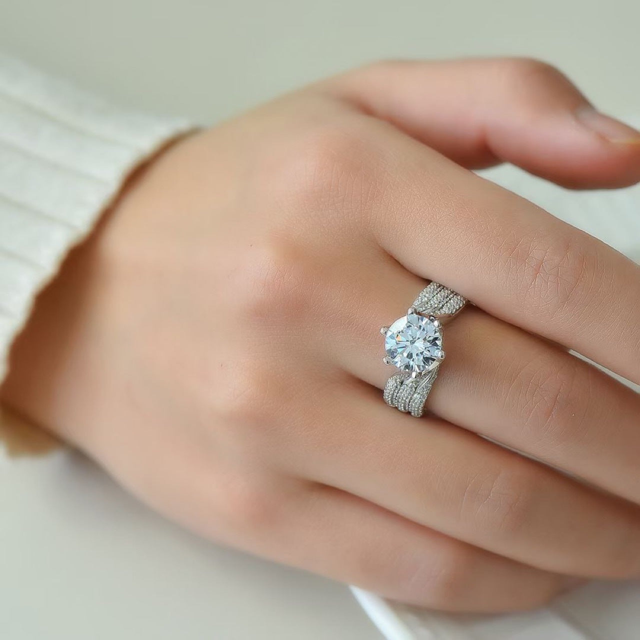 Promise III Moissanite Women's Ring III Love White Gold Plated