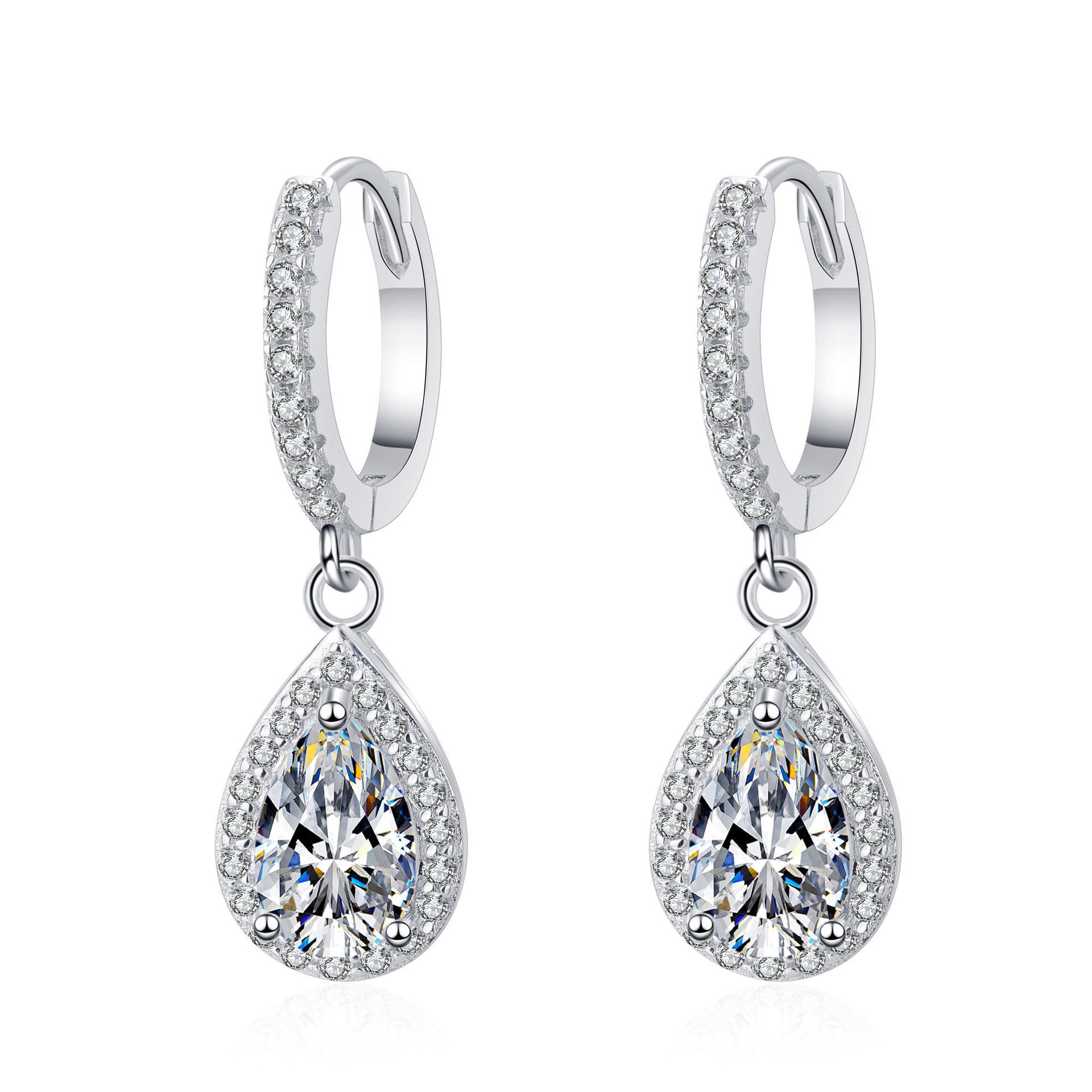 Raindrop Grace Earrings – White Gold Plated with Moissanite